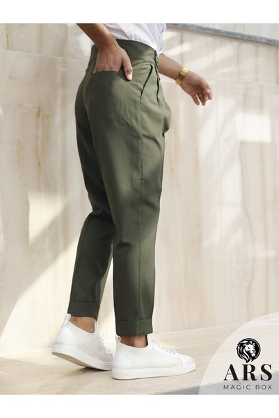 Ars Magic Box Ars Magi̇c Box New Season Cotton Baggy Double Pleated Comfortable Cut and Metal Buckle Standard Size Pants