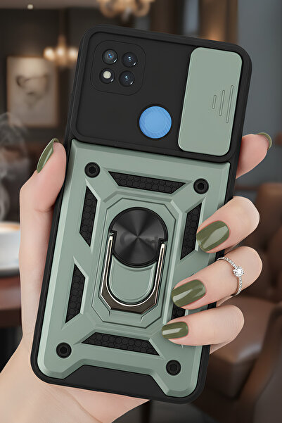 TechTrove Xiaomi Redmi 9C Kılıf Sürgülü Kamera Korumalı Yüzüklü Stand Olabile...