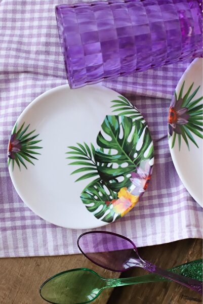 PEMBE HOME MELAMİN PALMİYE DESEN TATLI TABAĞI 2 ADET