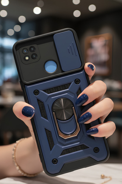 TechTrove Xiaomi Redmi 9C Kılıf Sürgülü Kamera Korumalı Yüzüklü Stand Olabile...