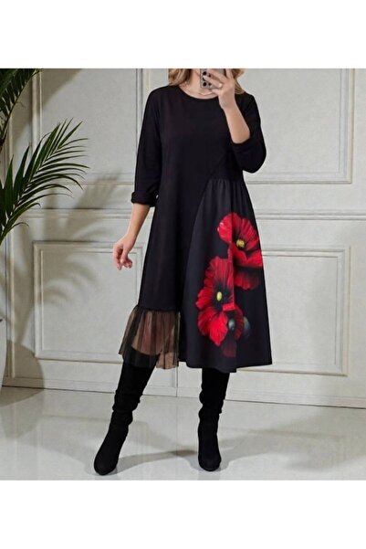 MAXORA SHOP Rochie fantezie din bumbac cu inserții satinate și dantelă fină