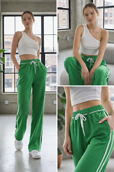 Green Hill Bol Paça Şerit ve İp detaylı Eşofman Altı Pantolon