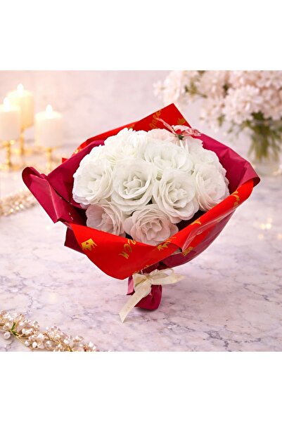 velve Buchet Glitter Roses cu 21 trandafiri decorativi premium, Alb
