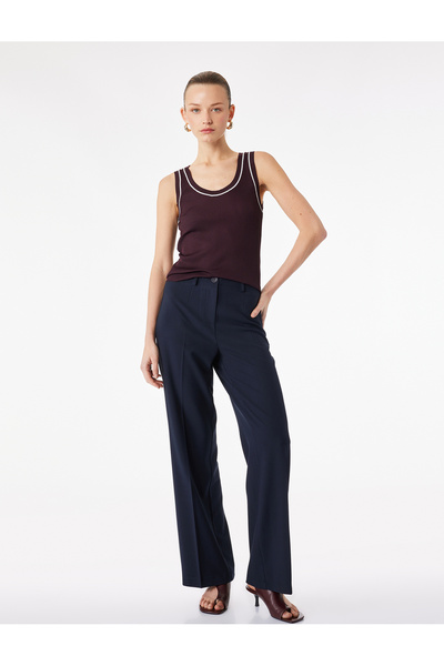 Koton Pantaloni din stofă cu talie înaltă și picior larg, simpli