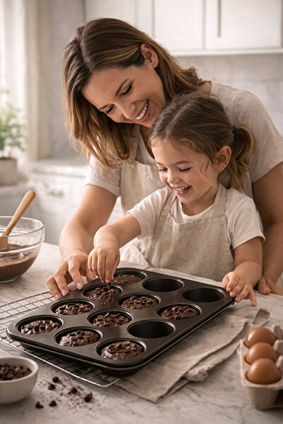 Amentes قالب كيك مافن أسود، 12 قطعة، 26 × 38 سم