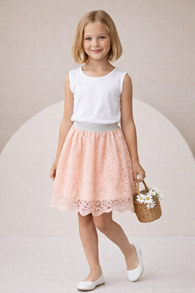 FESSHERA KİDS Fusta pentru fete cu talie elastică din dantelă și design elega...