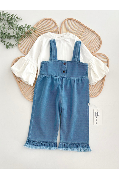 Jammybaby Palazzo Jean Kot Salopet Tulum %100 Pamuk Likralı Ribana Balon Bluz...