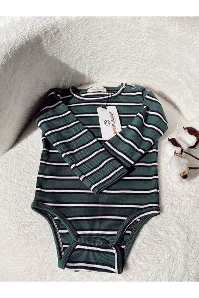 Baby Boroosh Bebekle Büyüyen Esnek Uzun Kollu Yeşil Çizgili Bebek Zıbın - Çıt...