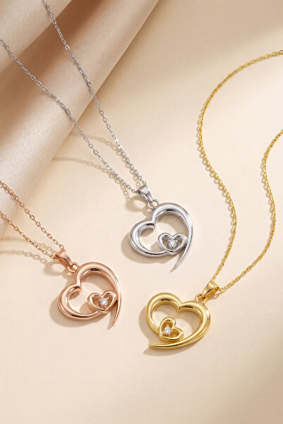 eva'sjewellery diamond 925 Ayar Gümüş Doğal Pırlantalı Kalp Kolye – 14 Ayar A...