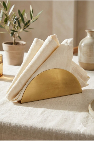 LOVYCO حامل مناديل معدني ذهبي غير لامع - تصميم نصف قمر من الفولاذ المقاوم للص...