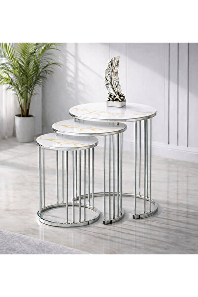 boons Palmira Zigon Sehpa, Sarı Mermer Desen Cam