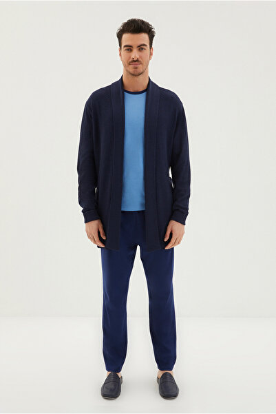 Kiğılı Half Crew Neck 3-Piece Knitwear Robe Cotton Pajamas Set