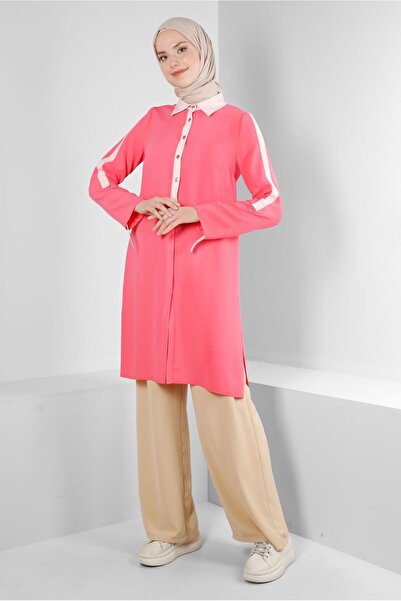 Alvina قميص بأزرار وطية صدر السترة 43705