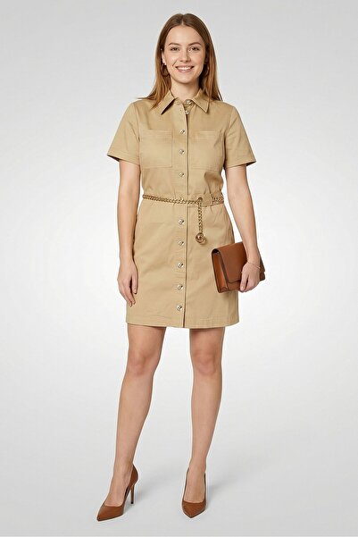 Michael Kors Women Belt Chain Mini Casual Dress, Khaki