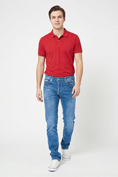 Replay Men Straight Fit Washed Stretchable Jeans, Blue