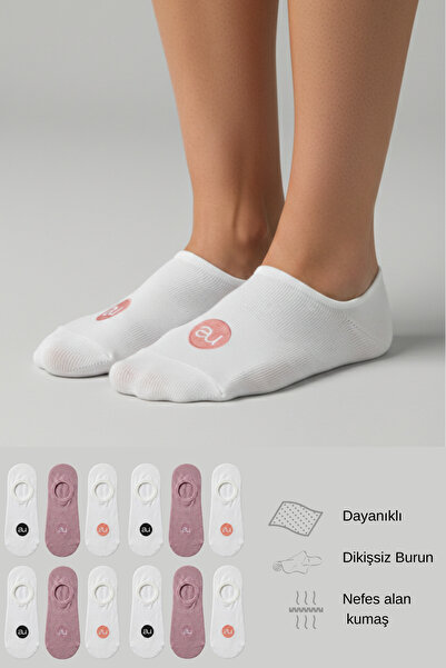 ALLUNIQUE Penye Pamuk 12'li Koyu Pembe Görünmez Sneaker Çorap