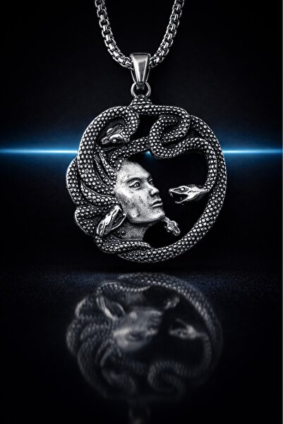 daisybydaisy فن أسطوري من الفولاذ المقاوم للصدأ ذو اللون القديم، قلادة ميدوسا...