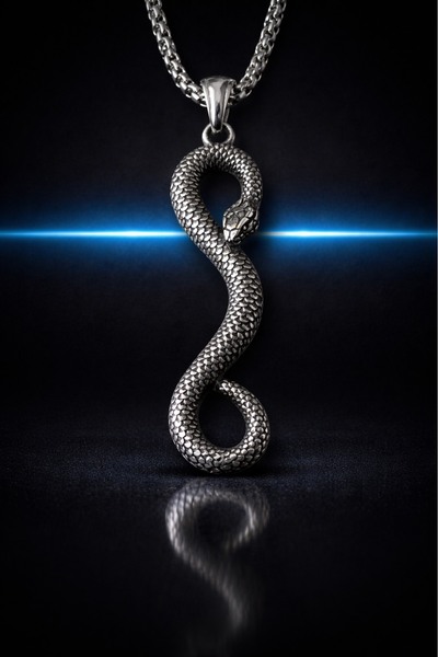 voyageaccessory قلادة على شكل ثعبان من الفولاذ المقاوم للصدأ باللون الفضي الع...