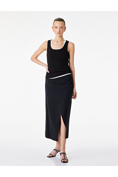 Koton Μίντι φούστα από ύφασμα βισκόζης με διπλό στήθος