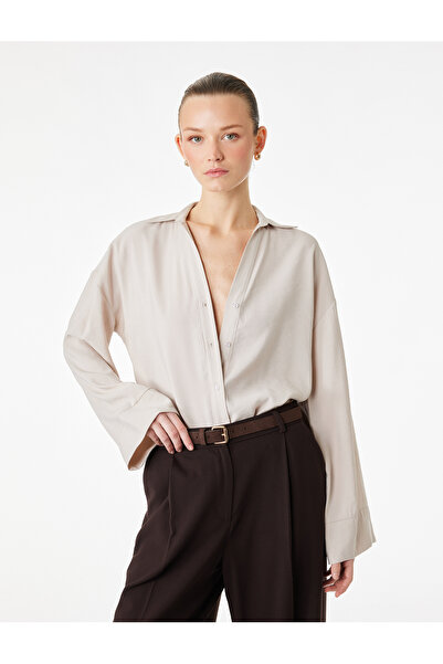 Koton Long Wide Sleeve Oversize Modal Fabric Shirt