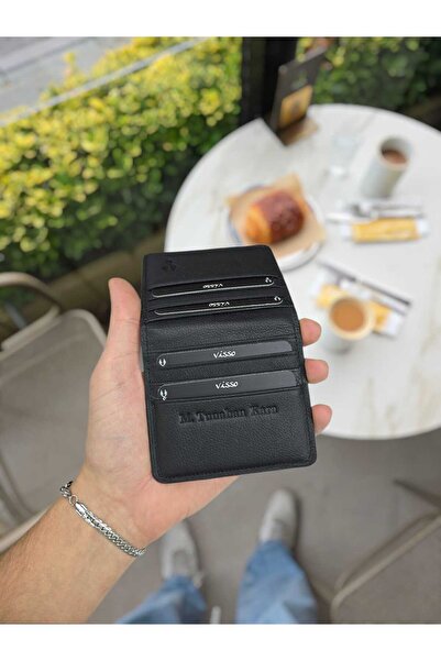 Visso leather Visso 657 Siyah Gutty Hakiki Deri Bay Bayan Kartlık Çanta Cüzda...