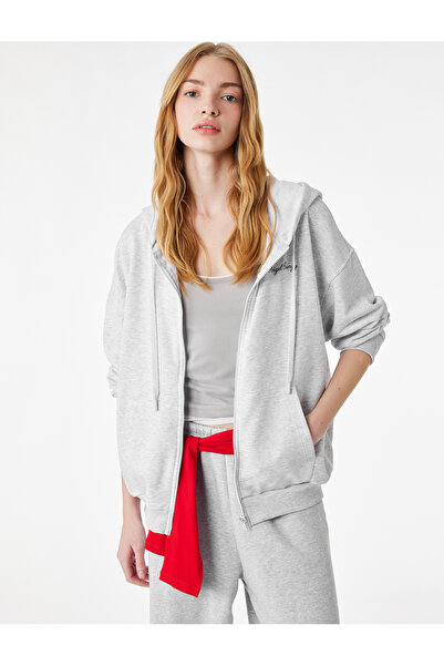 Koton Three Thread Long Sleeve Zippered Hooded Sweatshirt with Angel Wing Pri...