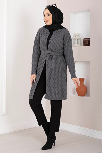 EBRUTESETTÜR Hair Knitted Belted Knitwear Cardigan Anthracite