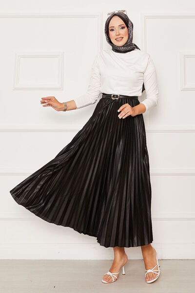 EBRUTESETTÜR Pleated Elastic Waist Skirt Black