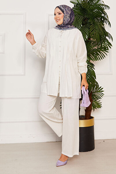 EBRUTESETTÜR Ribbed Detailed Brit Buttoned Double Suit Ecru