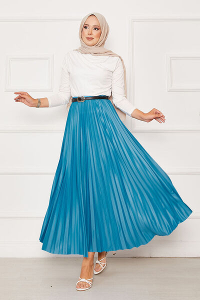 EBRUTESETTÜR Pleated Skirt with Elastic Waist Turquoise