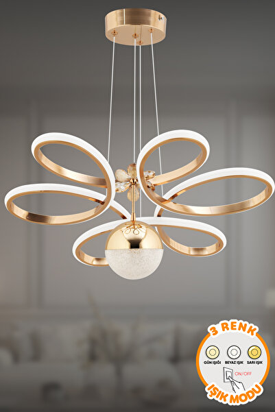 Capella Aydınlatma Alvaro Gold Modern Sarkıt 3 Renk Işık Avize Salon Mutfak O...