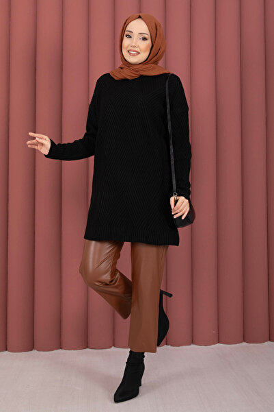 EBRUTESETTÜR سترة تريكو بنمط البقلاوة من فينيا باللون الأسود