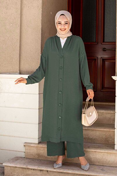 EBRUTESETTÜR طقم إيروبين تشيستير مزدوج بأزرار للرجال باللون الكاكي