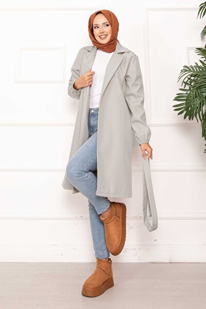 EBRUTESETTÜR Kruvaze Yaka Kuşaklı Relax Trençkot Taş