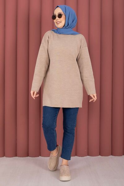 EBRUTESETTÜR Crew Neck Casual Knitwear Tunic Stone