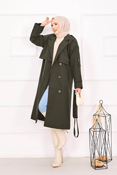 EBRUTESETTÜR Kuşak Detaylı Omuz Apoletli Trençkot Haki