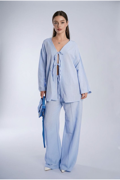 Madmext Μπλε Μπροστινό Δεμένο Κάτω Σετ Mg2423