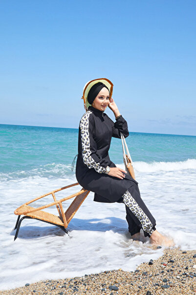 EBRUTESETTÜR ملابس سباحة إسلامية مزينة بنقشة الفهد -133