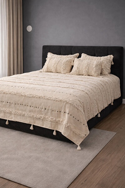 Kubrahobi طقم غطاء سرير مزدوج مصنوع يدويًا من الترتر الرمادي مقاس 200 × 220