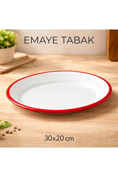 Luyano Çelik Üzeri Emaye Kaplama Oval Kırmızı Tabak 30x20cm Yıkanabilir Fırın...