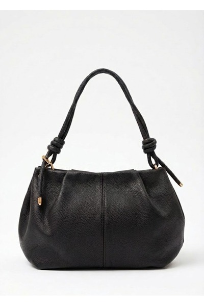 Heybe shop Kadın Siyah Yumuşak Düğüm Detaylı Büzgülü El ve Omuz Çantası