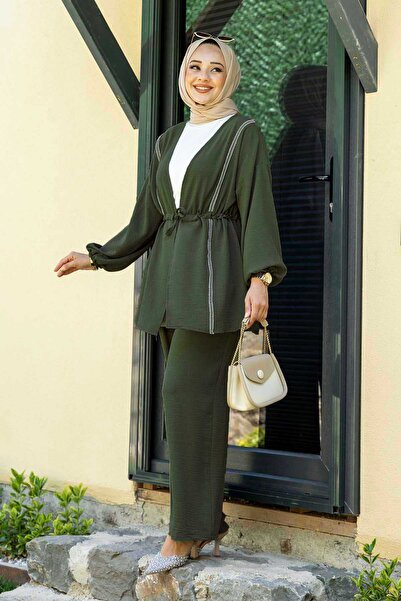 EBRUTESETTÜR طقم كيمونو أيروبين تيسيرتور مكون من قطعتين باللون الكاكي