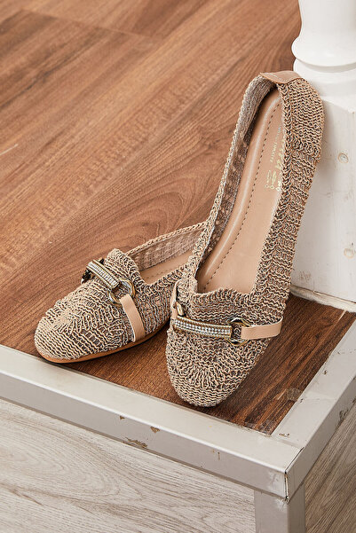 EBRUTESETTÜR Toka Detaylı Örgü Babet Vizon