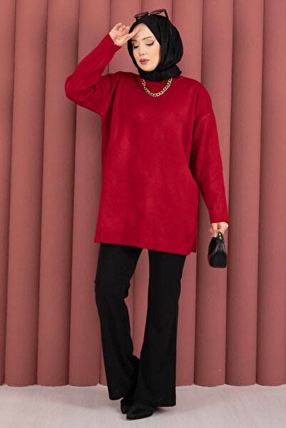 EBRUTESETTÜR Crew Neck Casual Knitwear Tunic Red