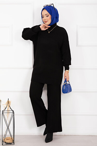 EBRUTESETTÜR Turtleneck Corded Fabric Knitwear Double Set Black