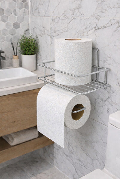 KARTEYA Suport decorativ pentru hârtie igienică Wclik cu raft argintiu