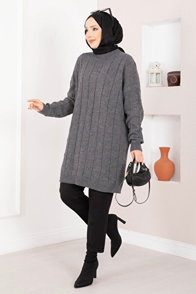 EBRUTESETTÜR بلوزة تريكو محبوكة بنمط البقلاوة باللون الأنثراسيت