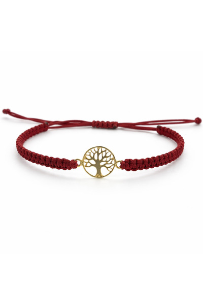 Safir Jewellery 925 Ayar Gümüş Altın Kaplama Hayat Ağacı Bileklik Bordo Makro...