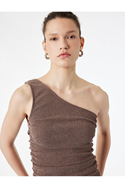 Koton Bürümcük Fabric Sleeveless One-Shoulder Blouse with Drape Detail