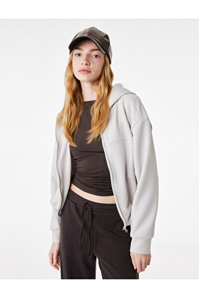 Koton Φούτερ με κουκούλα και φερμουάρ, από μείγμα μοντάλ, σε oversize γραμμή